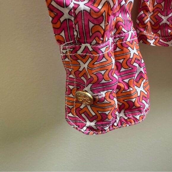 Tory Burch button down pink and orange Blouse logo buttons Size 6 - Picture 5 of 8